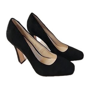 Jessica Simpson Mayrie US 8.5M Faux Suede Black Block Heel Square Toe Heels